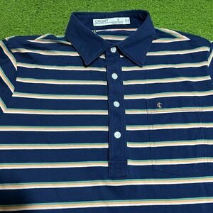 Criquet Polo Shirt M Navy Blue Orange Green Strip Performance Golf Casual Preppy